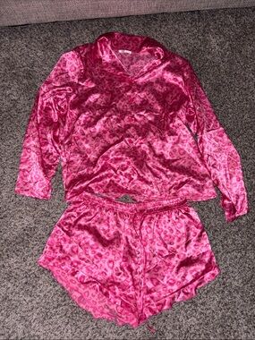 Amazon Hot Pink Satin Leopard Print Pajama Set